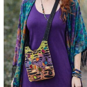 Vintage Boho Hippie Crossbody Bag Colorful Floral Distressed Nepal Artisan